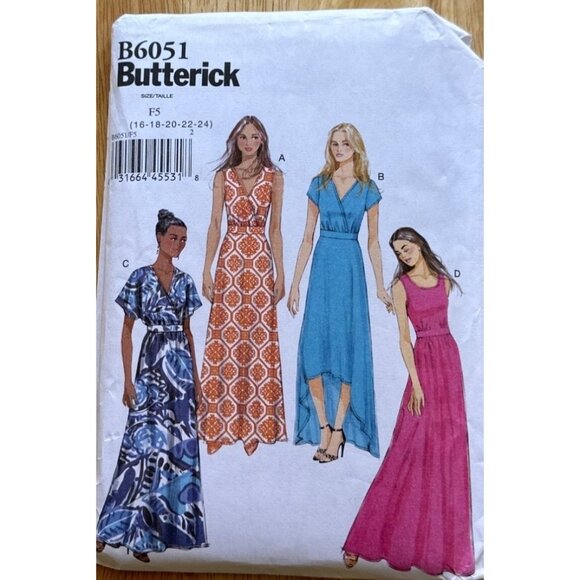 Butterick B6051 Dress Sewing Pattern F5 (16–24) Maxi Wrap V-Neck Uncut - Picture 2 of 4